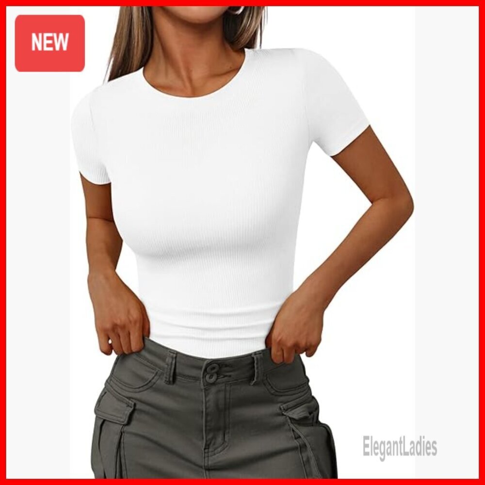 Ribbed Knit Fitted Crewneck T-Shirt, Slim Fit, Casual Wear